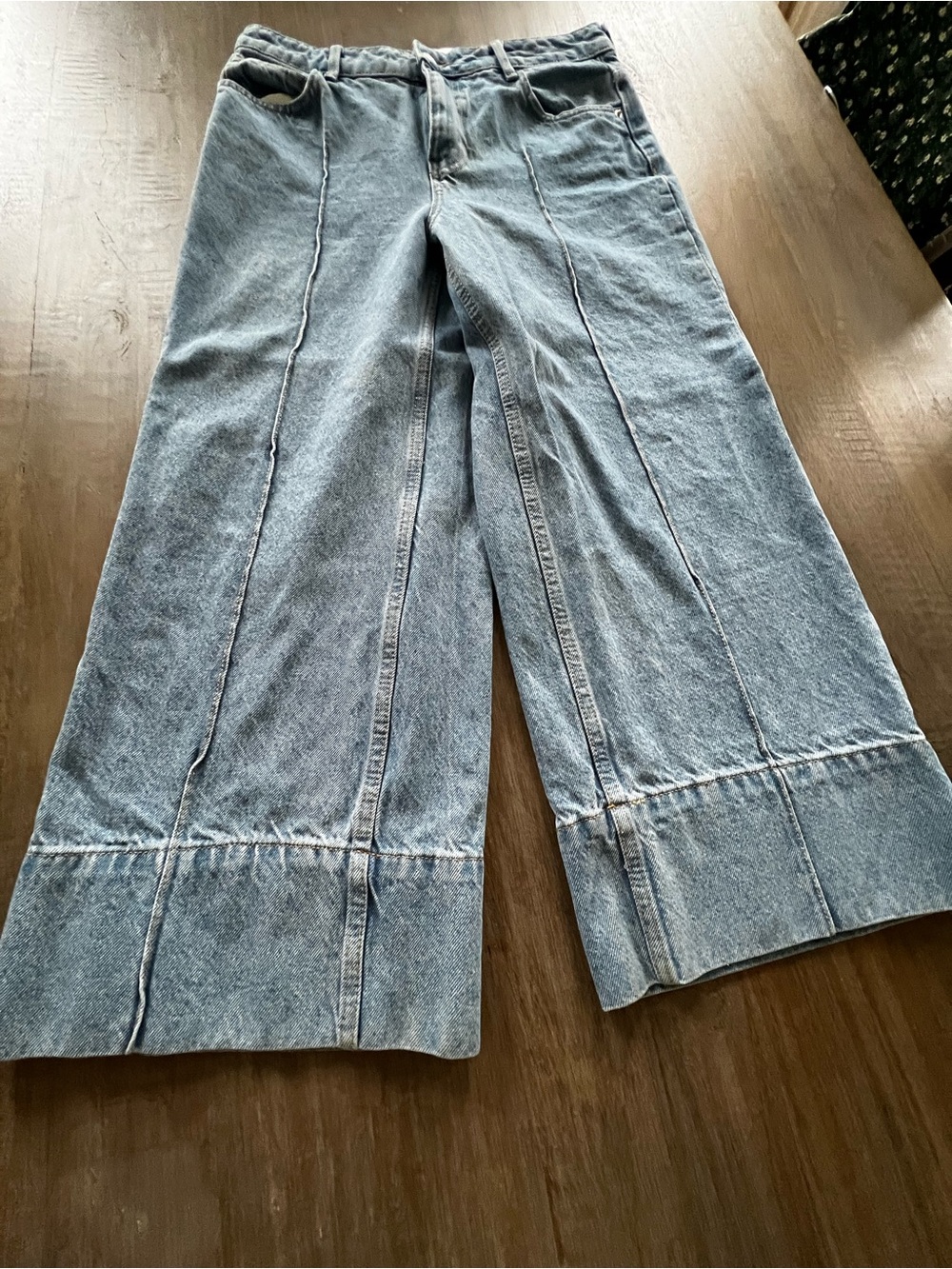 Zara Wide-Leg Panel Seam Jeans in Light Blue